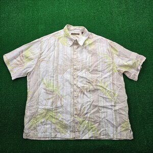 Cubavera Hawaiian Shirt Mens 2XL Beige 100% Linen Button Up Beach‎ Tropical Camp
